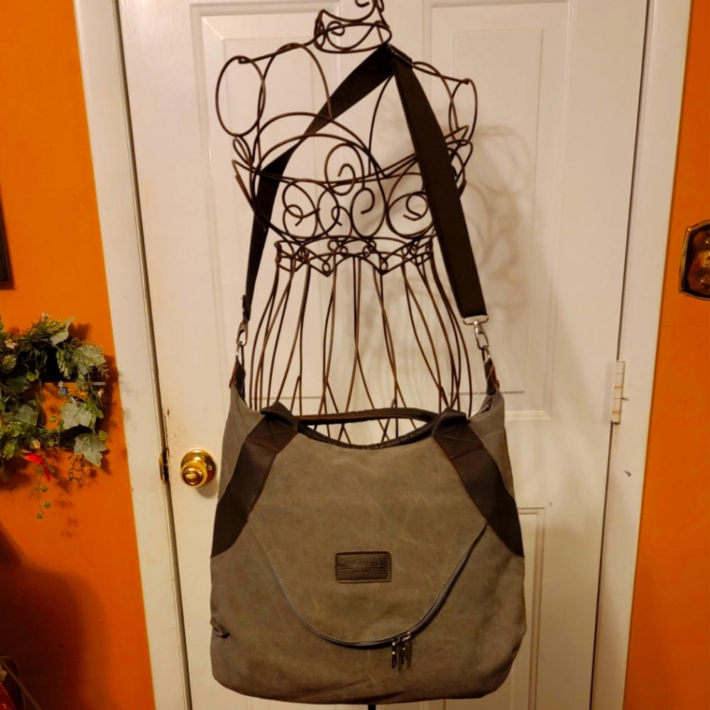 THREADED PEAR - CANVAS/LEATHER TOTE PURSE - KHAKI